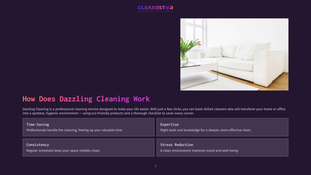 Cleanestor Logo Above A Bright, Modern Living Room With A White Sofa And A Vase Of Red Tulips, Suggesting A Clean And Inviting Home Environment.