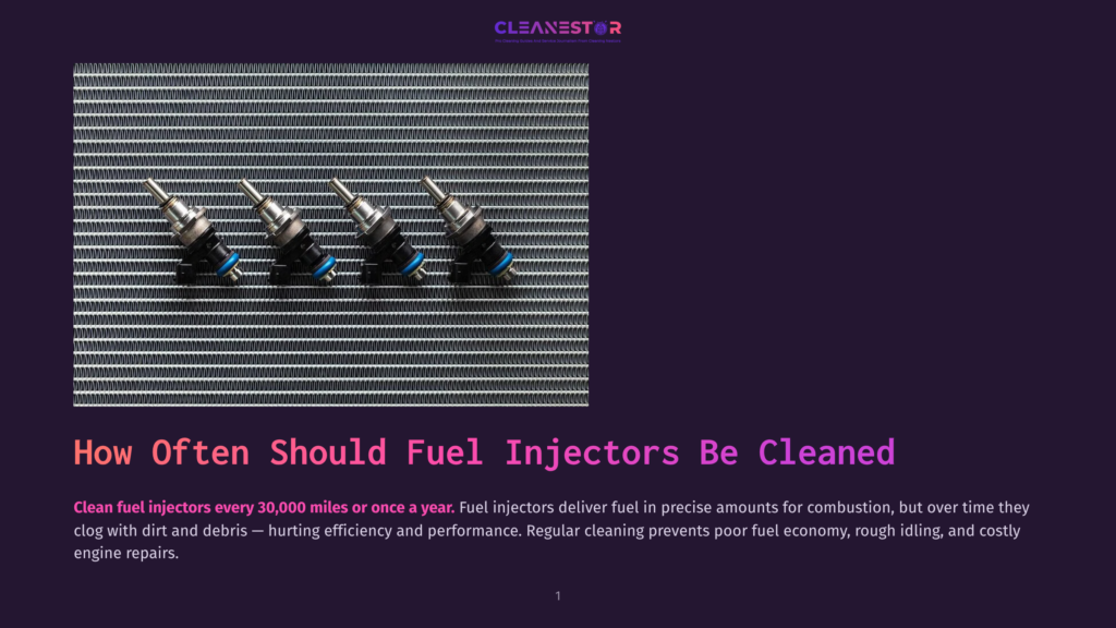 1 How Often Should Fuel Injectors Be Cleaned Four Clean Fuel Injectors, The Primary Subject, Are Arranged On A Textured Gray Background. The Image Is Part Of A Blog Post Titled &Quot;How Often Should Fuel Injectors Be Cleaned?
