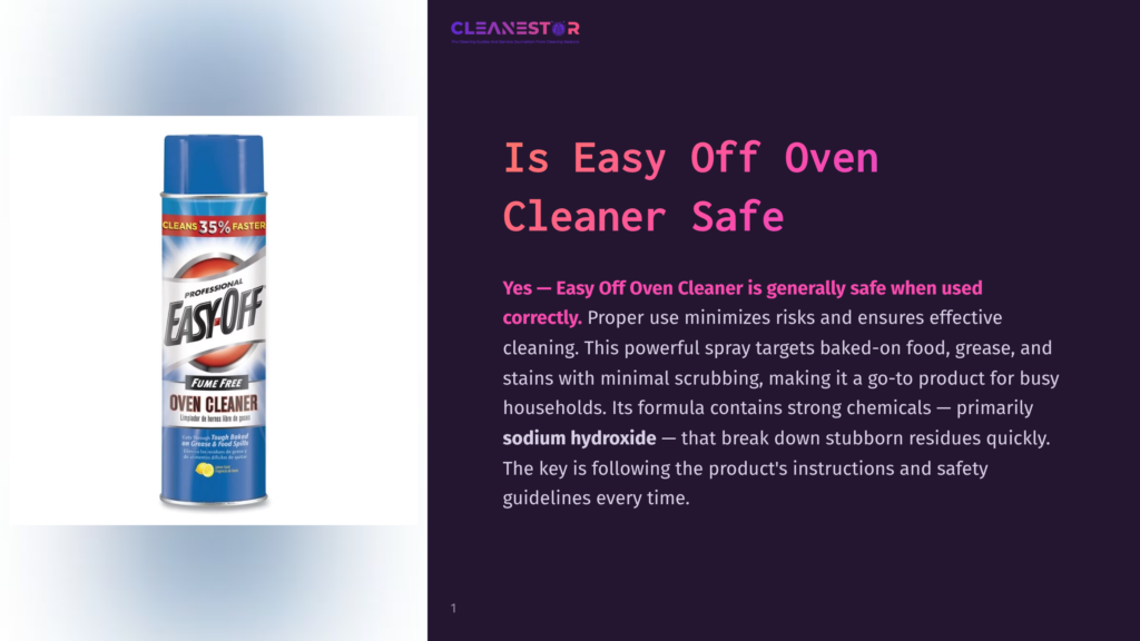 1 Is Easy Off Oven Cleaner Safe A Blue Aerosol Can Of Easy Off Oven Cleaner, Labeled &Quot;Fume Free&Quot; And &Quot;Cleans Tough Baked-On Grease &Amp; Food Soils,&Quot; Stands Against A Dark Background With Text Stating &Quot;Is Easy Off Oven Cleaner Safe.