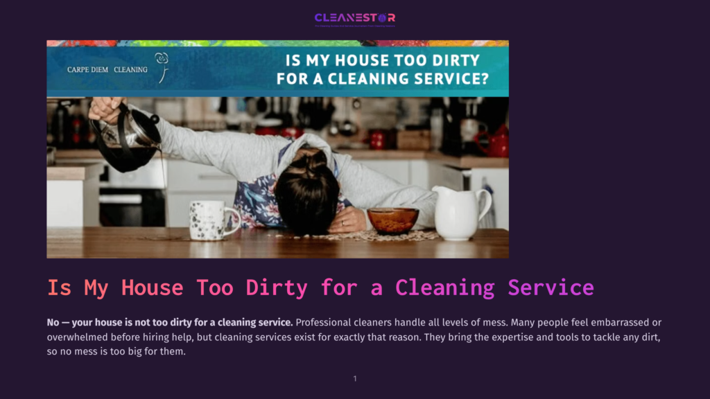 A Woman In A Grey Hoodie Lies Face Down On A Kitchen Counter, Her Arms Splayed Out, With A Kettle And Bowls Nearby. The Text Overlay Reads &Quot;Is My House Too Dirty For A Cleaning Service?&Quot;.