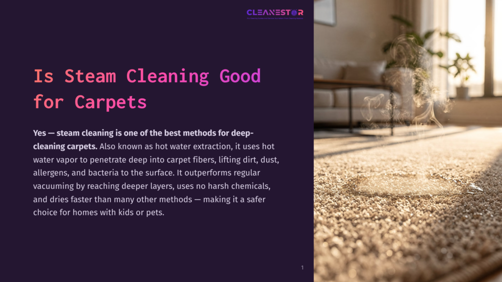 Steam Rising From A Carpet During A Deep Cleaning Process, Highlighting The Effectiveness Of Steam Cleaning For Carpets.