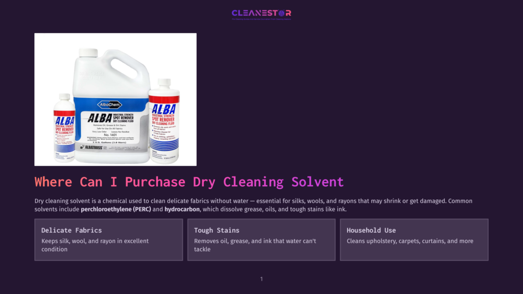 Alba Spot Remover Dry Cleaning Solvent Bottles, Including &Quot;Alba Spot Remover&Quot; And &Quot;Alba Spot Remover For Delicate Fabrics,&Quot; With A Large Gallon Jug And Smaller Spray Bottles.