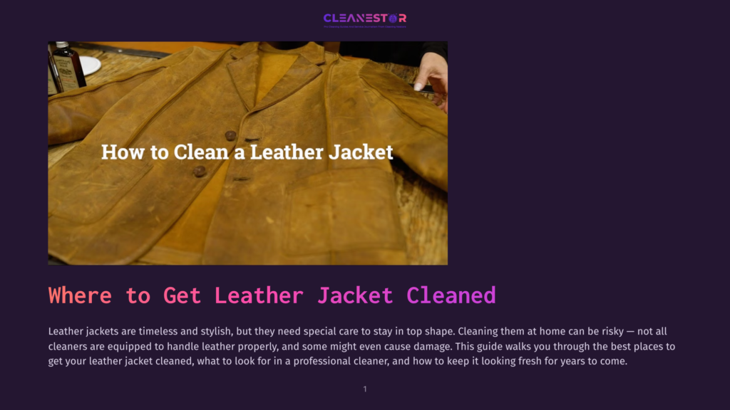 Close-Up Of A Vintage Brown Leather Jacket With A &Quot;How To Clean A Leather Jacket&Quot; Overlay, Showing Texture And Stitching.