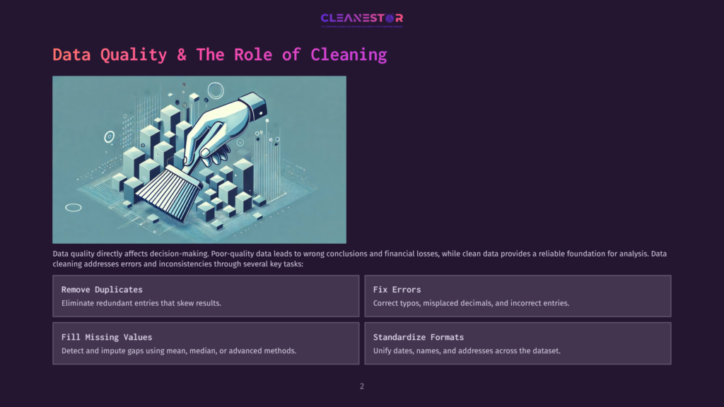 Illustration Of A Hand Sorting Data Blocks, Symbolizing Data Quality And Cleaning. Background Features Abstract Digital Elements And A Stylized Bar Chart.