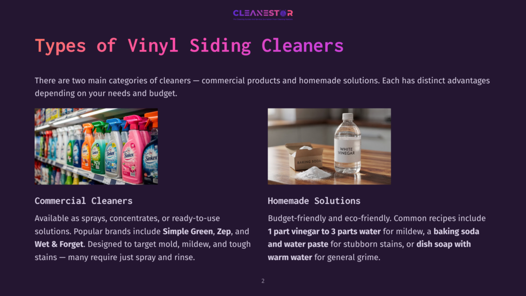 Shelves Filled With Colorful Bottles Of Commercial Vinyl Siding Cleaners, Including Brands Like Simple Green, Zep, And Wet &Amp; Forget, In A Store Aisle.
