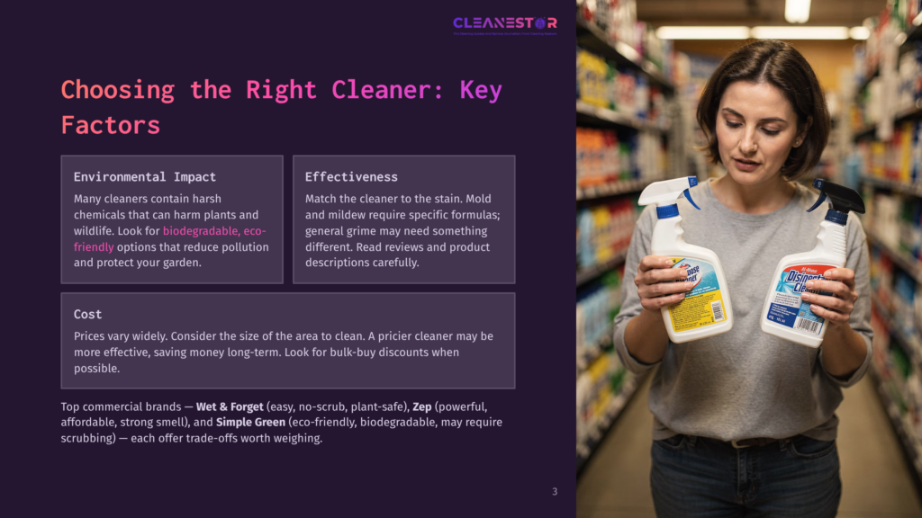 A Woman In A Grocery Store Aisle Compares Two Cleaning Spray Bottles, One Blue And One White, With &Quot;Disinfectant&Quot; Visible On The White Bottle.