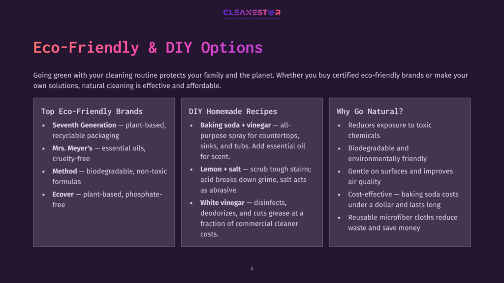 Eco-Friendly &Amp; Diy Options: Top Eco-Friendly Brands, Diy Homemade Recipes With Baking Soda And Vinegar, And Why Go Natural? With Benefits Listed.