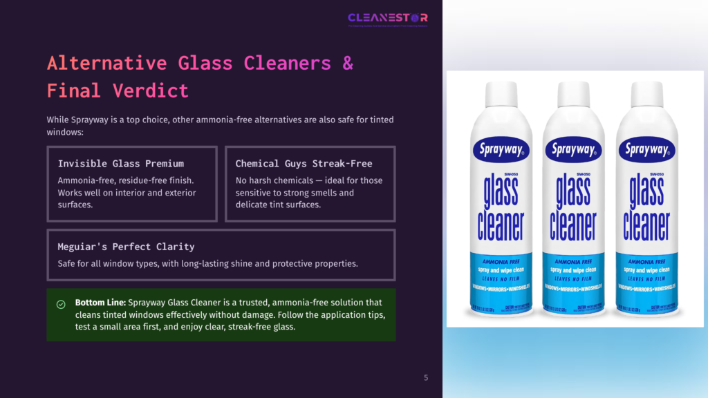 Three Cans Of Sprayway Glass Cleaner In A Row, With The Leftmost Can Slightly More In Focus. The Cans Are White With Blue And Green Branding, Featuring The Text &Quot;Sprayway Glass Cleaner&Quot; And &Quot;Ammonia-Free&Quot;.