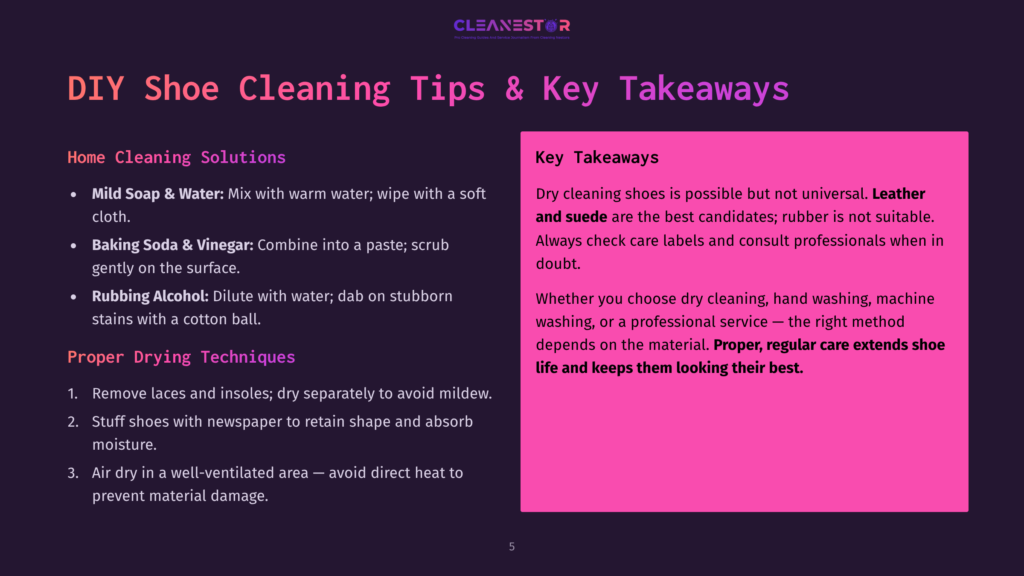 Diy Shoe Cleaning Tips &Amp; Key Takeaways: Learn How To Clean Leather And Suede Shoes With Diy Solutions Like Mild Soap, Baking Soda, And Rubbing Alcohol. Proper Drying Techniques Are Also Covered.