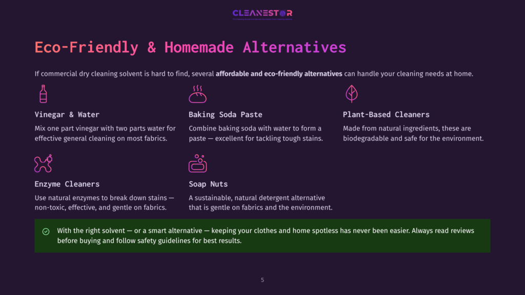 Eco-Friendly And Homemade Alternatives For Dry Cleaning, Including Vinegar And Water, Baking Soda Paste, Plant-Based Cleaners, Enzyme Cleaners, And Soap Nuts.